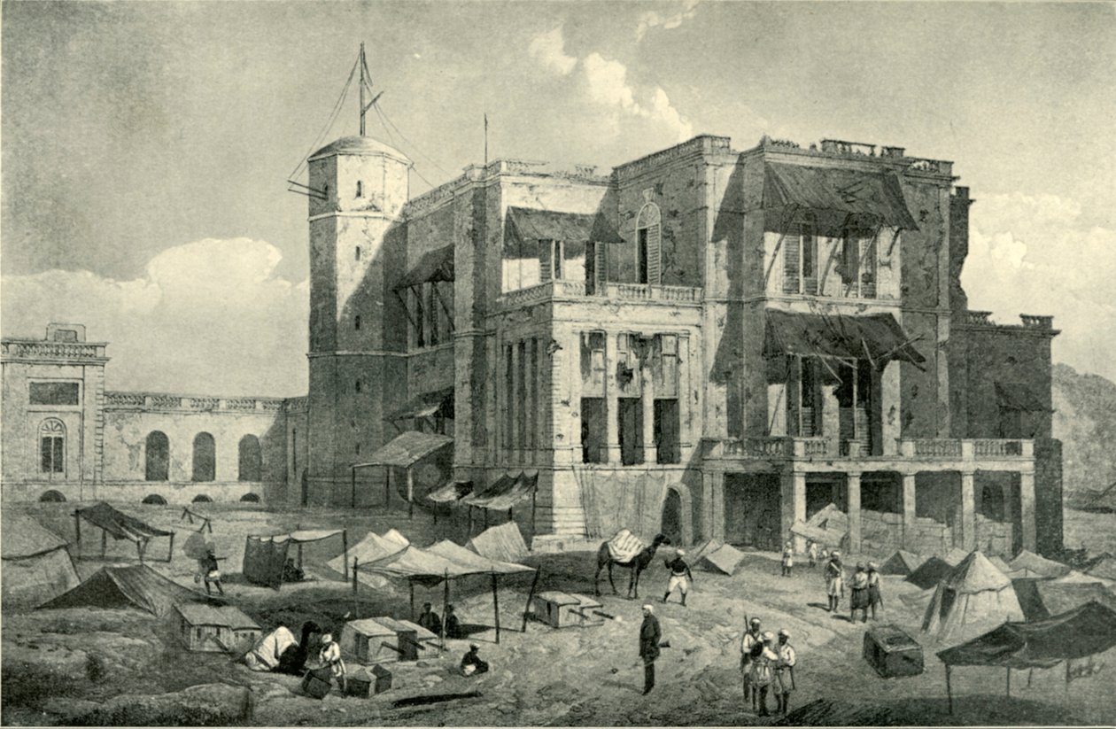 منظر أمامي للإقامة ، لكناو ، بعد الإغاثة ، c1858 ، 1901. بواسطة كليفورد هنري ميشام