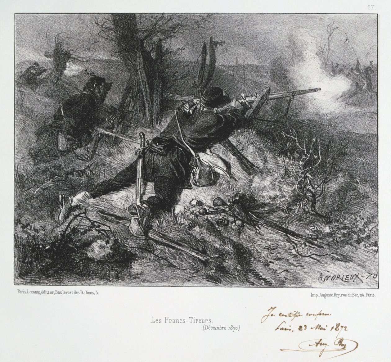 الحرب الفرنسية البروسية 1870-1871: الرماة الفرنسيون. من سلسلة من المطبوعات الحجرية لكليمنت أوغست أندريو على جاردس ناشوناليس. بواسطة كليمنت أوغست أندريو