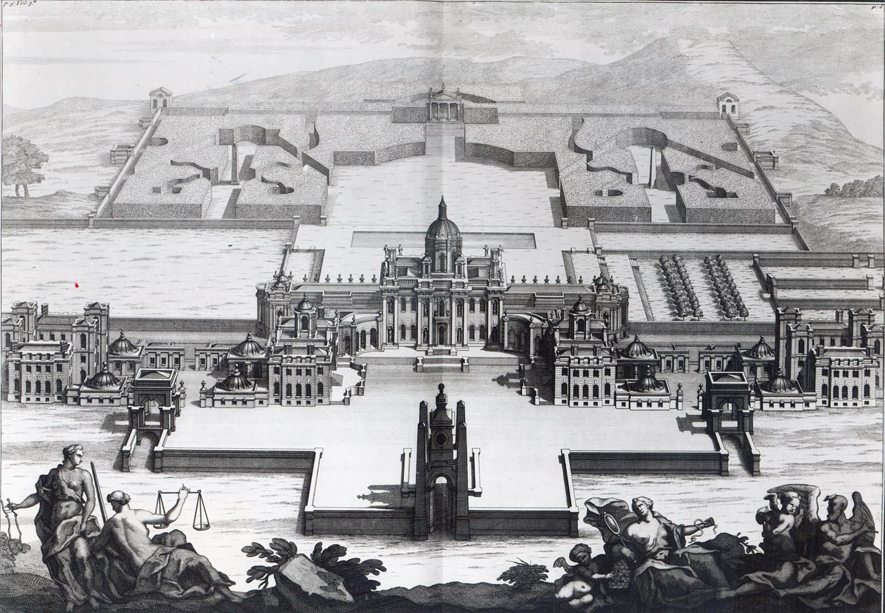 Castle Howard ، من "Vitruvius Britannicus" بقلم كولين كامبل ، نقش بواسطة هندريك هولسبيرغ ، c.1718-20 بواسطة كولين كامبل