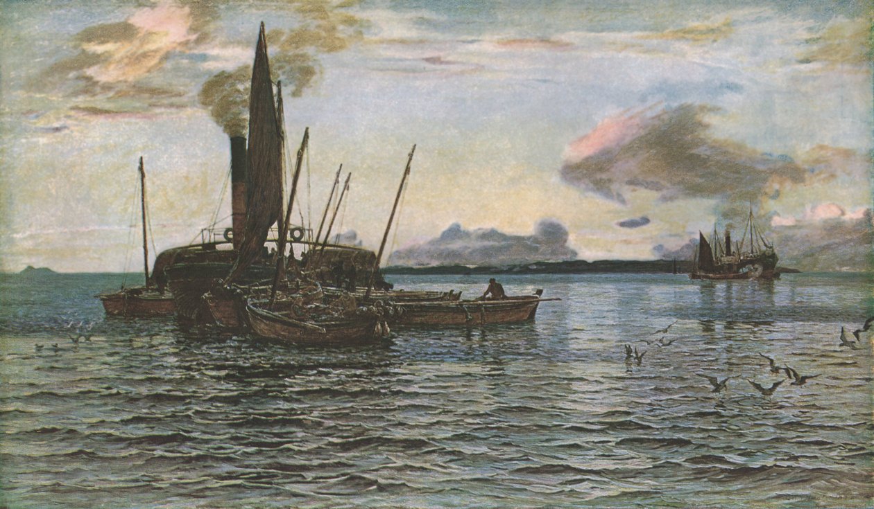 The Herring Market at Sea on Loch Fyne، Argyll، 1884، c1930. بواسطة كولين هنتر