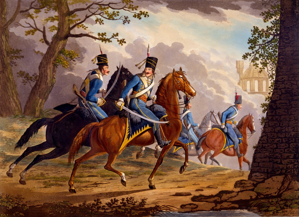 فرسان النمسا في ملاحقة العدو ، 1799 (أكواتينت ملونة) بواسطة كونراد جيسنر