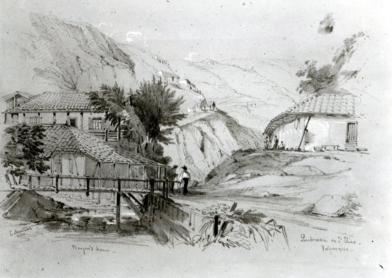 منزل بيرغر ، فالبارايسو ، 1834 (قلم رصاص ومرحاض على الورق) (صور من وزن الجسم) بواسطة كونراد مارتنز