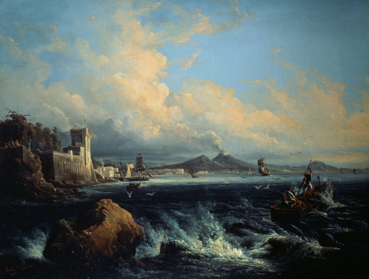 نابولي شوهد من Posillipo (زيت على قماش) بواسطة Consalvo Carelli