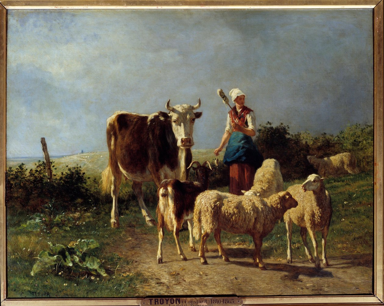 راع مع بقرة وشاة. رسم بواسطة كونستانت ترويون (1810-1865) القرن التاسع عشر. 0،73x0،92 م بواسطة ثابت اميل ترويون