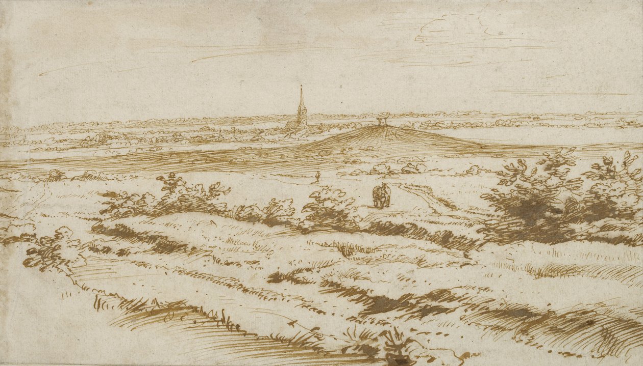 منظر طبيعي بالقرب من أبيلدورن ، 1680 (قلم وحبر بني) بواسطة Constantijn الأصغر Huygens