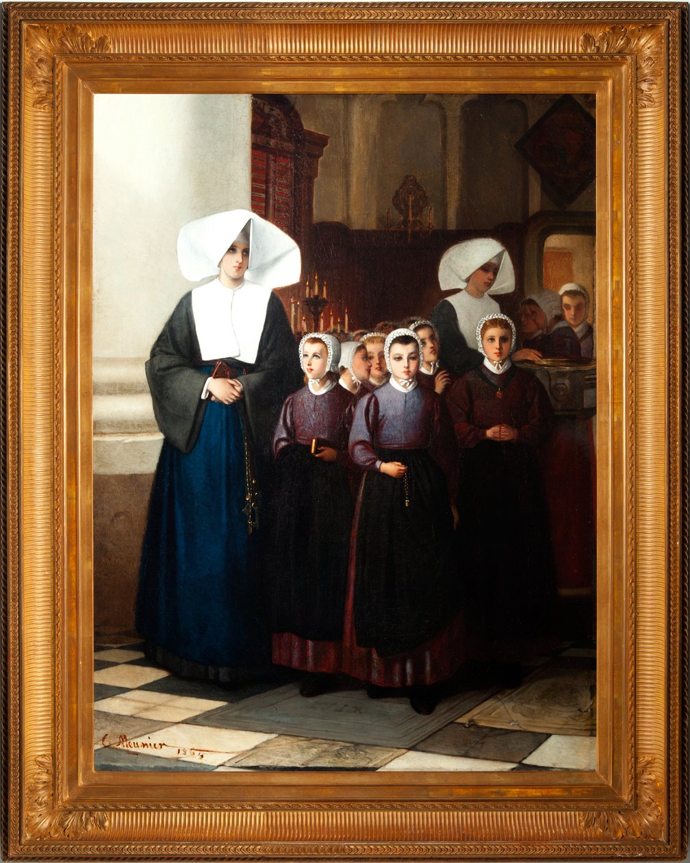 تلوين. موقعة ومؤرخة: كونستانت مونييه 1864. الأيتام. زيت على قماش. التفاصيل. بواسطة قسطنطين إميل مونيير