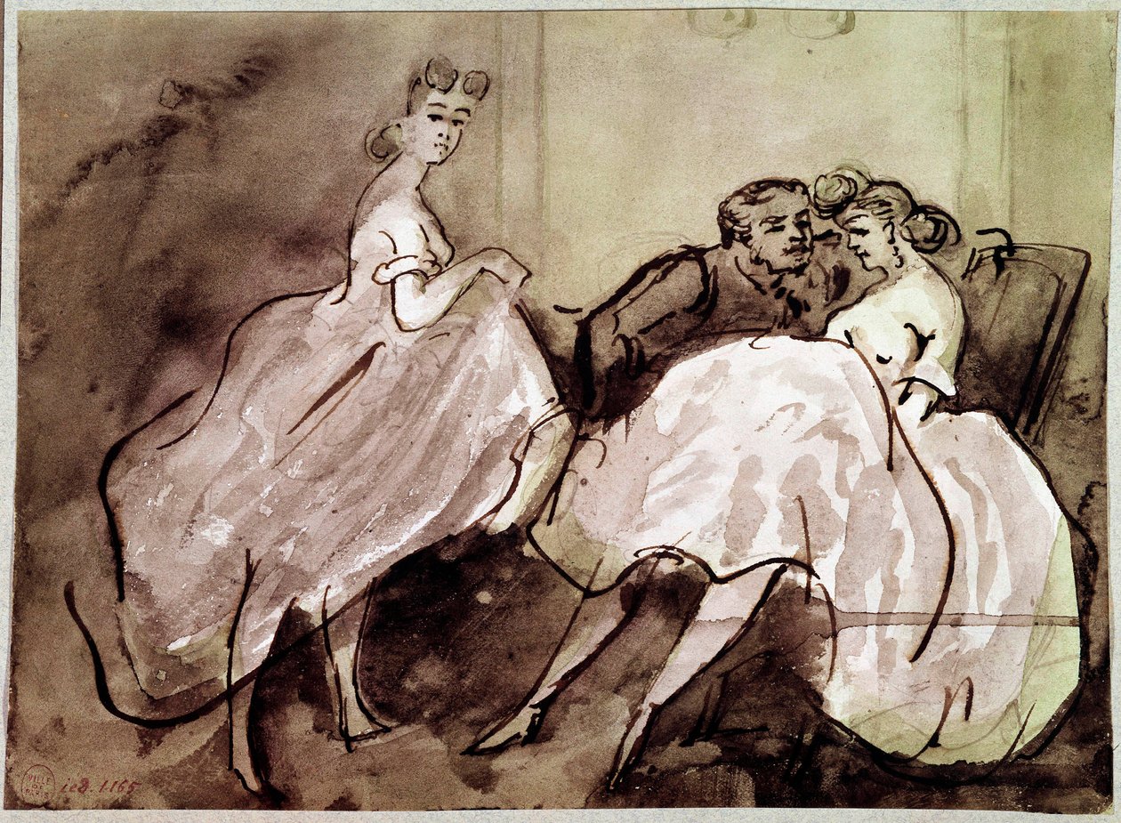 عاهرتان وعميل مشهد إغراء في بيت دعارة. رسم من قبل رجال قسطنطين (1805-1892) القرن التاسع عشر في باريس ، متحف كارنافالي بواسطة قسطنطين الرجال