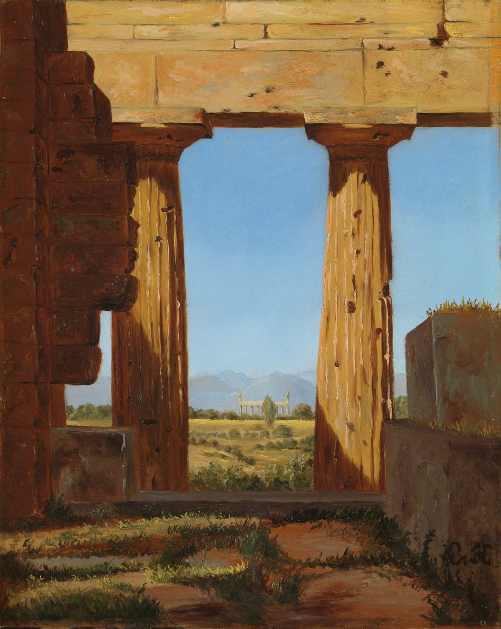 أعمدة معبد نبتون في Paestum ، 1838. بواسطة كونستانتين هانسن