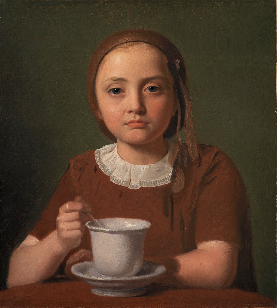 صورة لفتاة صغيرة ، إليز كوبك ، مع كوب أمامها ، 1850 بواسطة كونستانتين هانسن