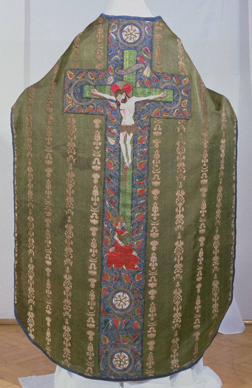 الأخضر Chasuble مع Mary Magdalene عند سفح الصليب ، 1482 (المخمل والكتان والساتان والتطريز) بواسطة ورشة دير القديس بريدجيت