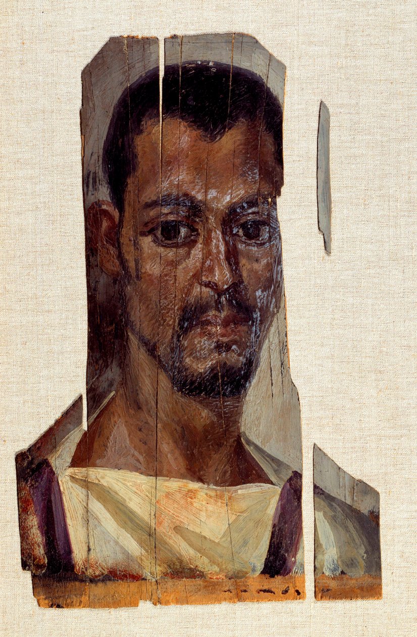 صورة مومياء ذكر. القرن الثالث الفترة الرومانية (مصر القديمة) (30 ق.م - 395 م) من منطقة الفيوم (الفيوم). الشمس 0،41 × 0،14 م باريس ، متحف اللوفر بواسطة القبطية