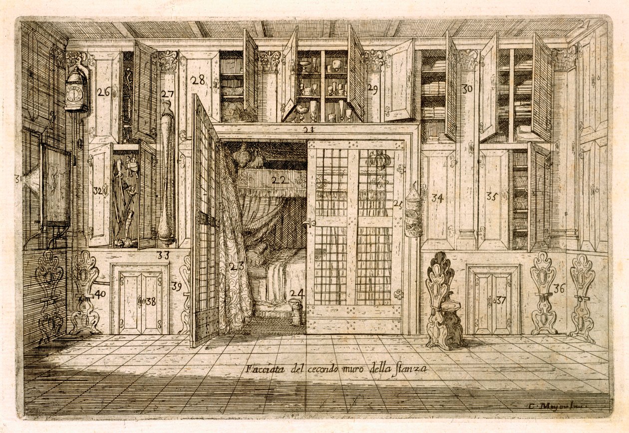 الداخلية ، غرفة الرسم ، دراسة من كتاب المعرفة لكورنيليو ماير ، 1696 ، النقش (انظر 255700) بواسطة كورنيليس جانز. ماير