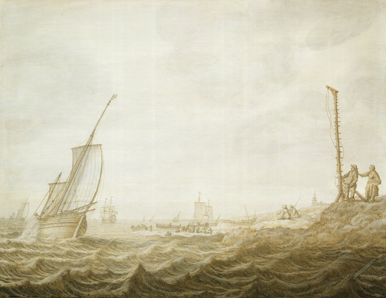 Grisaille المشهد الساحلي مع الأشكال بواسطة كورنيليس بيترسز. de Mooy
