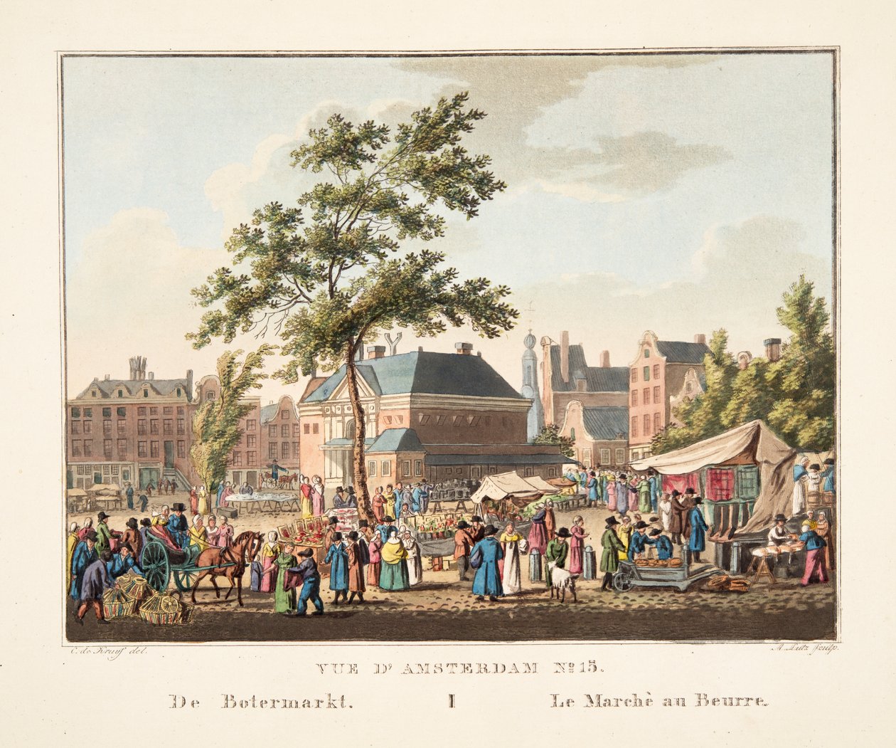 منظر أمستردام رقم 15. De Botermarkt. سوق الزبدة 1825 (نقش يدوي) بواسطة كورنيليس دي كرويف