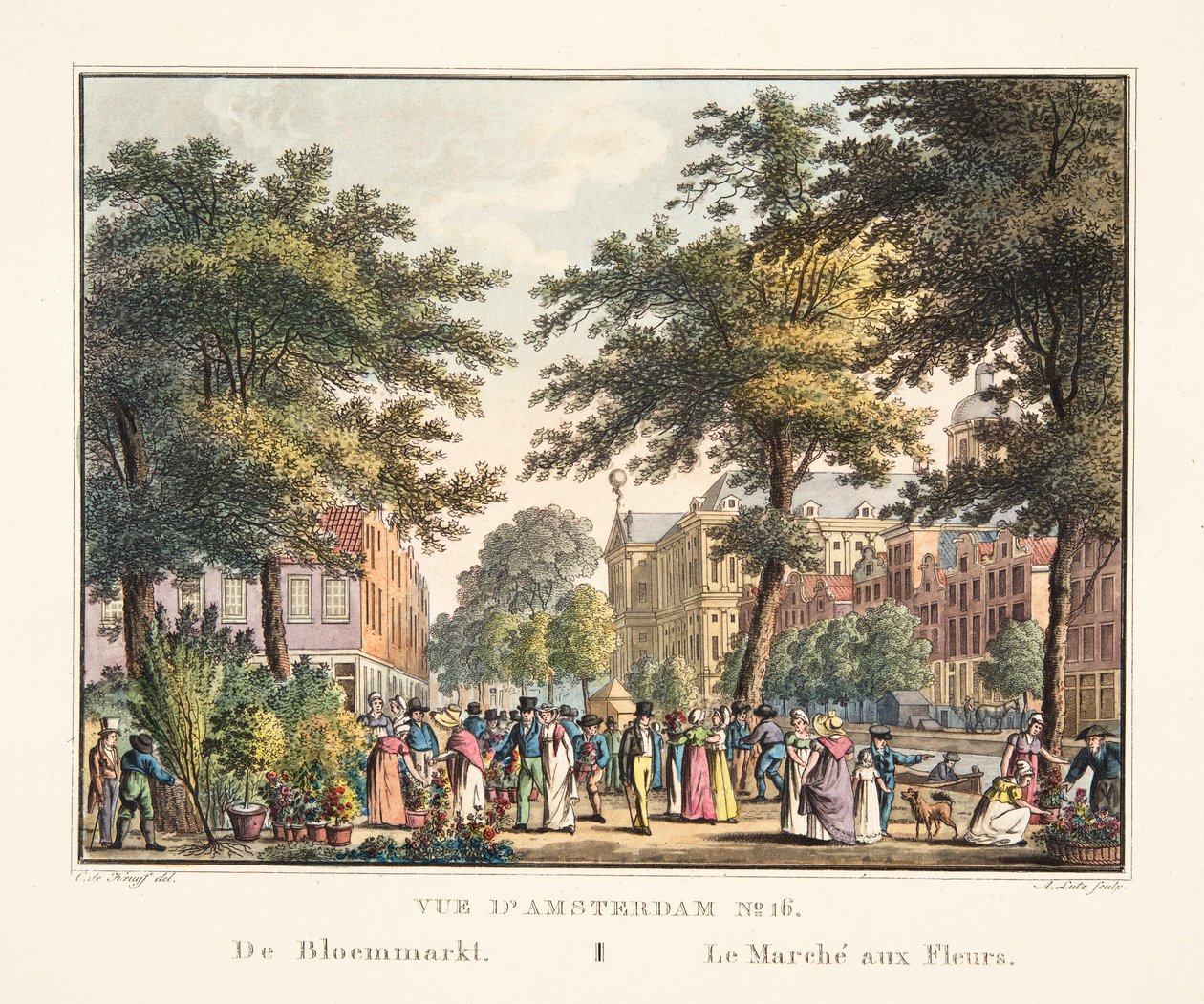 منظر أمستردام رقم 16. De Bloemmarkt. سوق الزهور ، 1825 (نقش يدوي) بواسطة كورنيليس دي كرويف