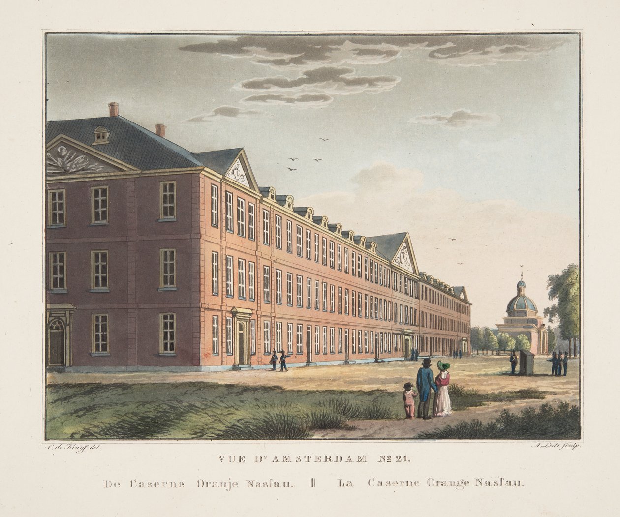 عرض أمستردام رقم 21. من ثكنات أورانجي ناسو. لا باريرن أورانج ناسو ، 1825 (نقش يدوي) بواسطة كورنيليس دي كرويف