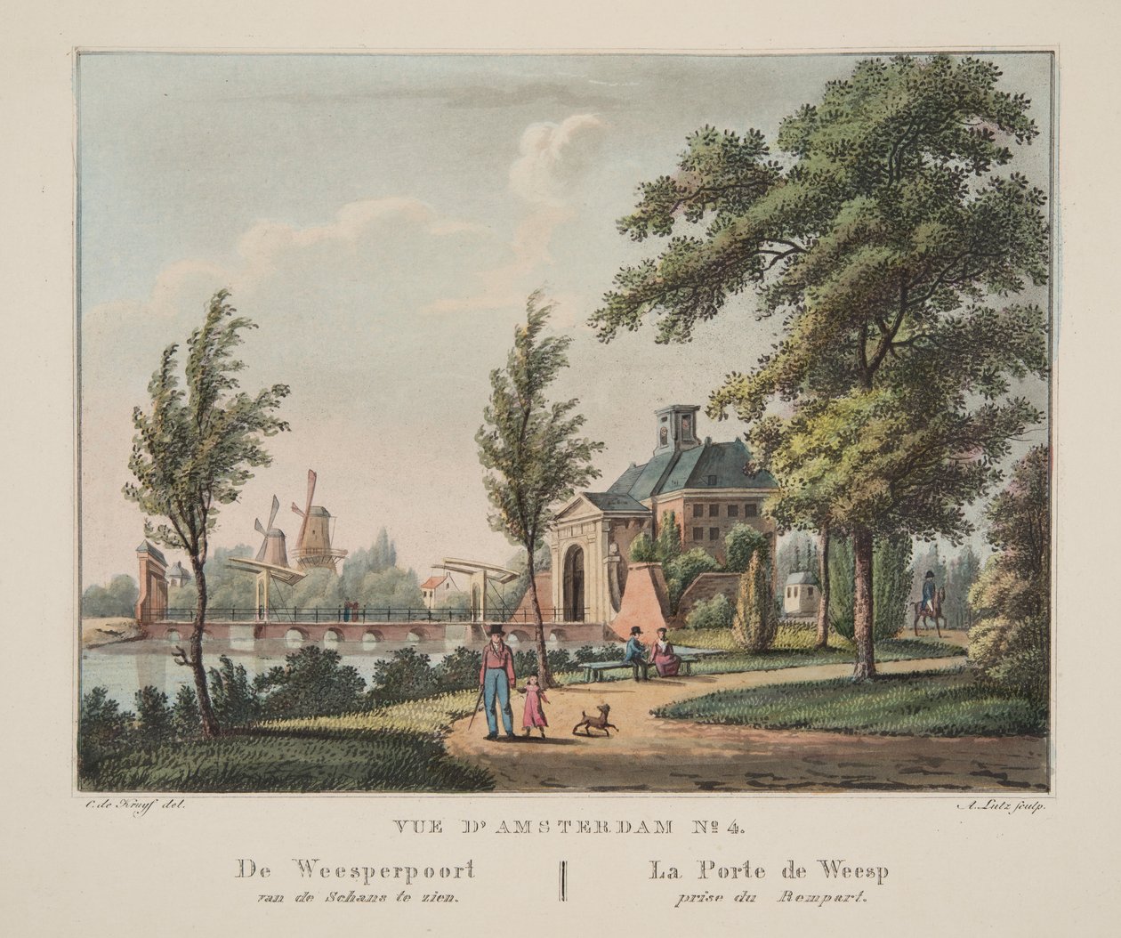 Vue d&39;Amsterdam رقم 4. ركض Weesperpoort لرؤية Schans. جائزة La Porte de Weesp du Rempart ، 1825 (نقش يدوي) بواسطة كورنيليس دي كرويف