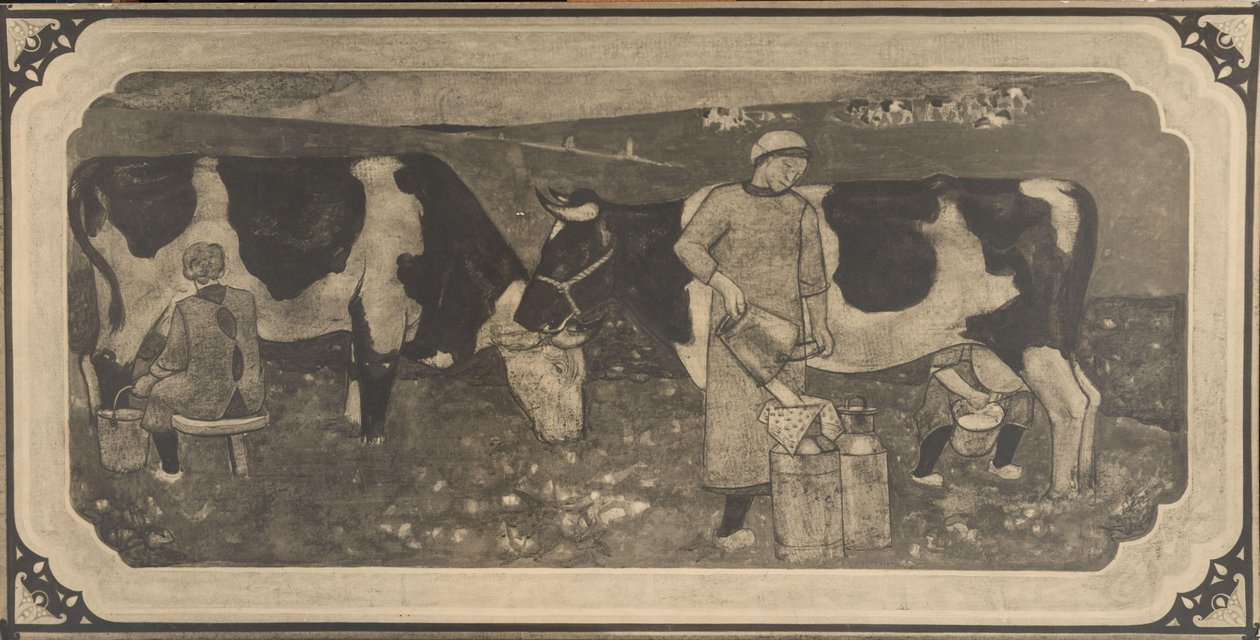 استنساخ صور لرسم التصميم مع زوجات المزارعين وأبقارهم لنافذة من الزجاج الملون بقلم ريتشارد رولاند هولست بواسطة كورنيليس ألبرتوس ديول