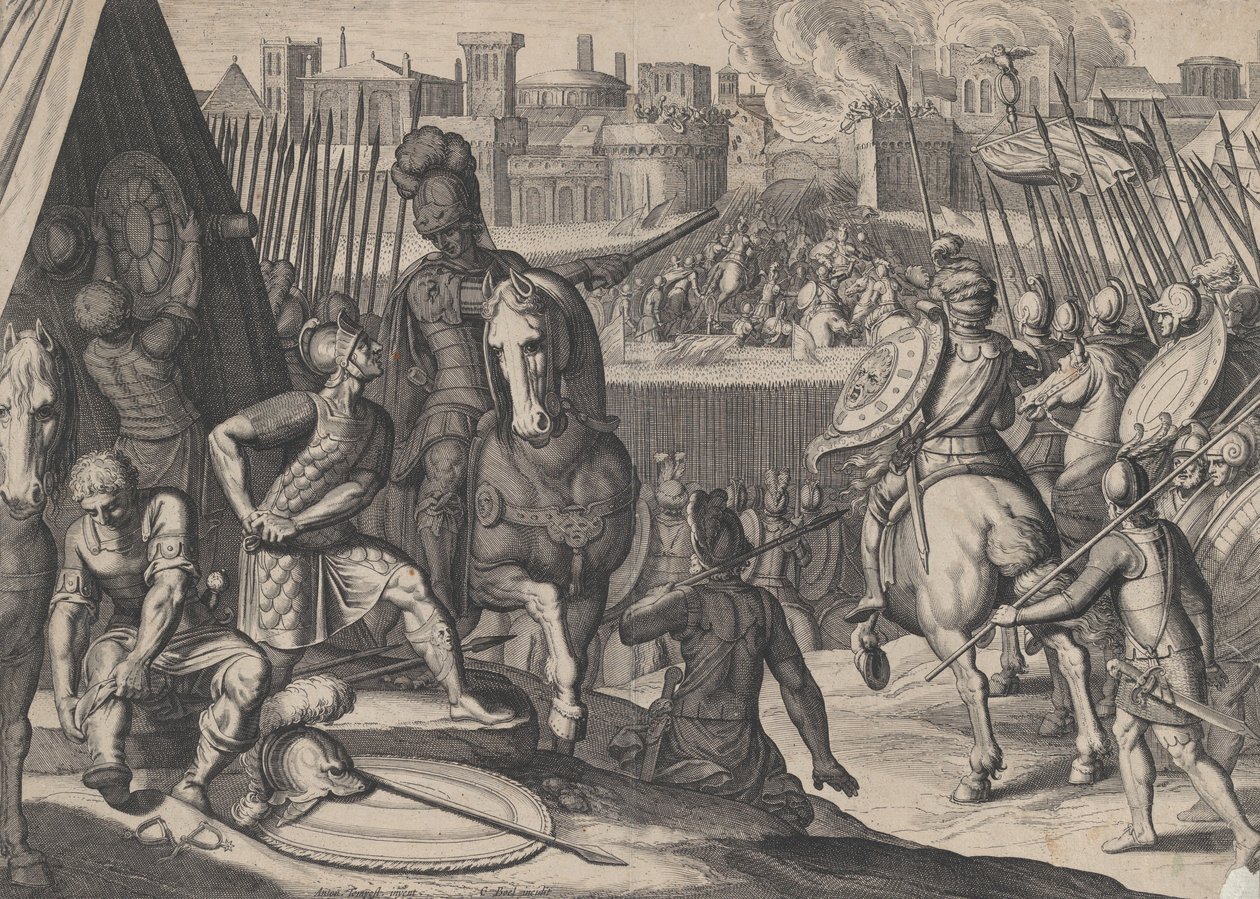اللوحة 2: مدينة روما التي استولى عليها شرطي بوربون ، من انتصارات شارل الخامس ، 1614. بواسطة كورنيليس بويل