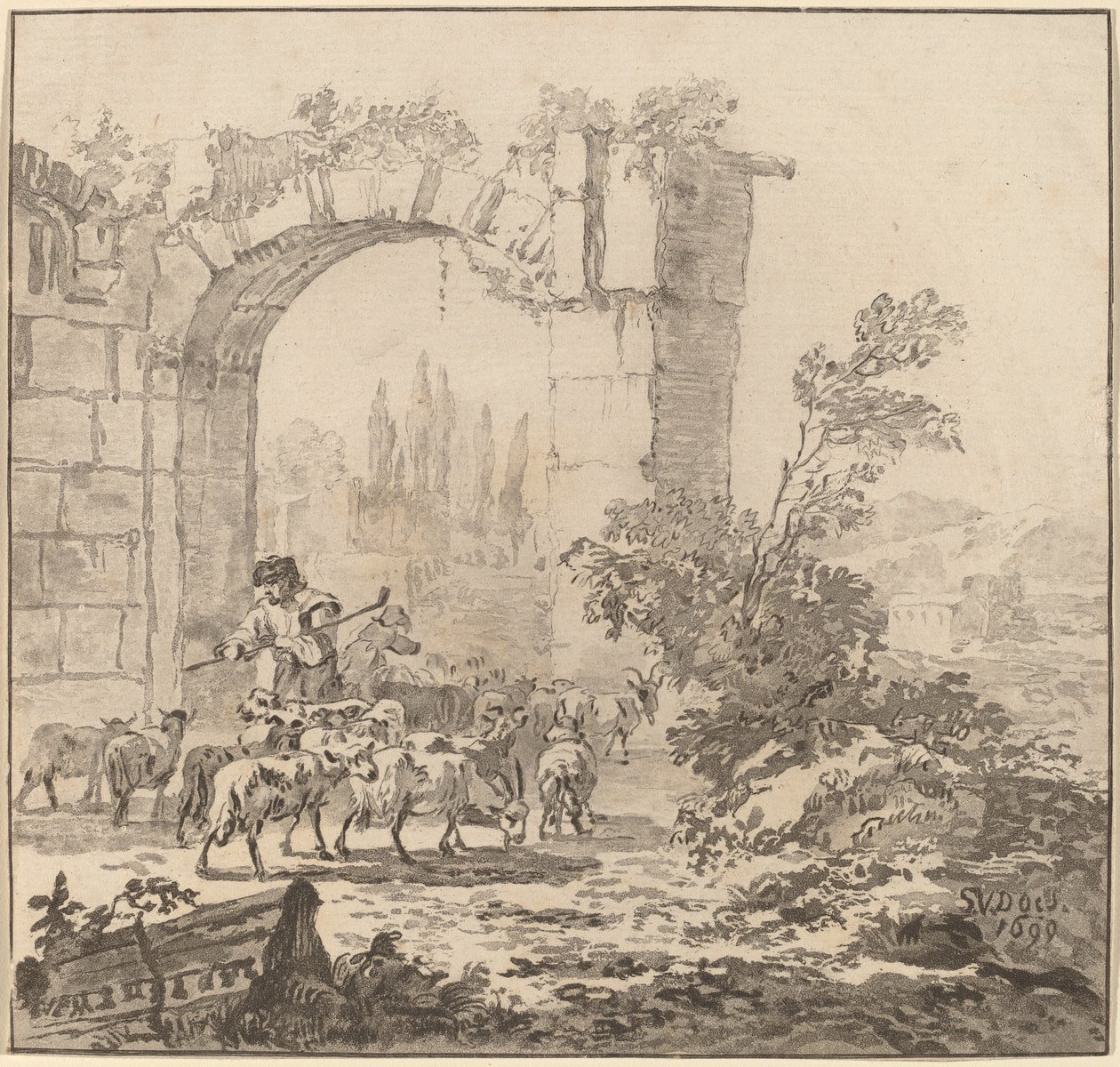 قطيع الماعز ، 1781 ، نشر عام 1786. بواسطة كورنيليس بروير