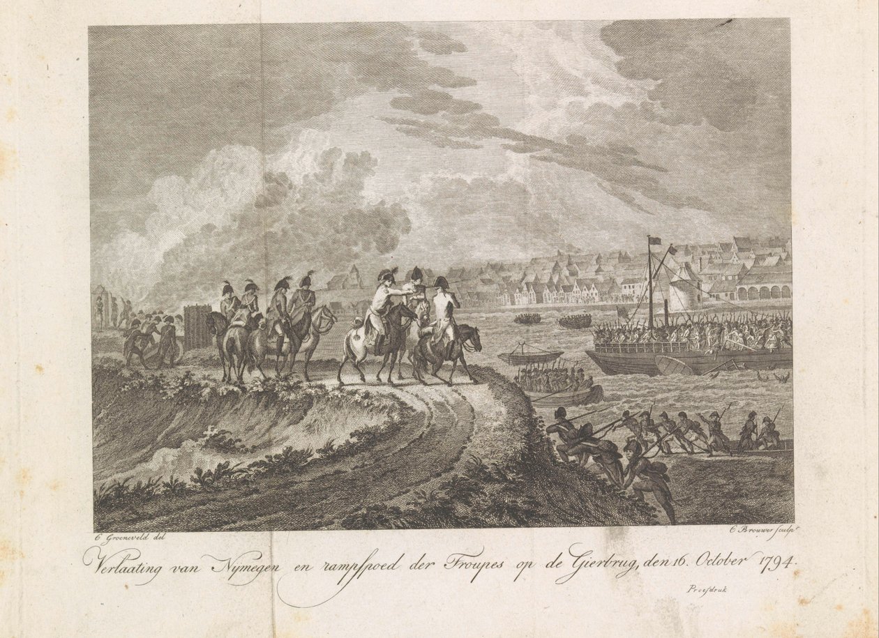 أطلق الفرنسيون النار على القوات الفارة في جيربروج 1794 التخلي عن Nymegen وكارثة المجموعات على Gierbrug ، 16 أكتوبر 1794 (العنوان على الكائن) بواسطة كورنيليس بروير