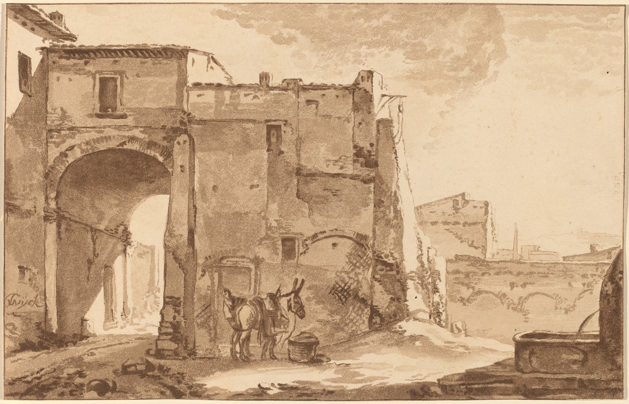 بوابة مع المسافر والبغل ، 1781 ، نُشرت عام 1782. بواسطة كورنيليس بروير