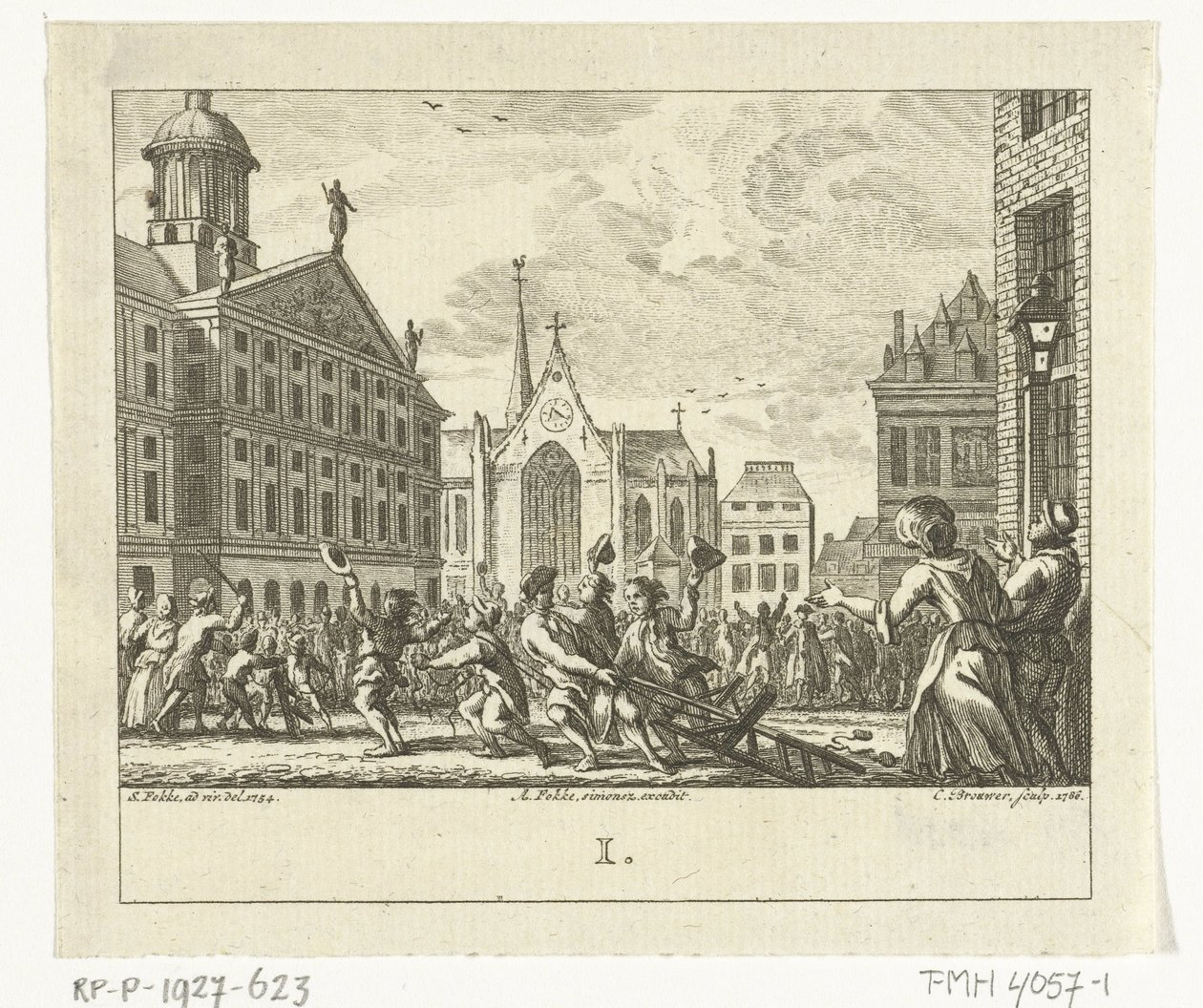 انتفاضة في جنازة دانييل راب في ساحة دام في أمستردام عام 1754 بواسطة كورنيليس بروير