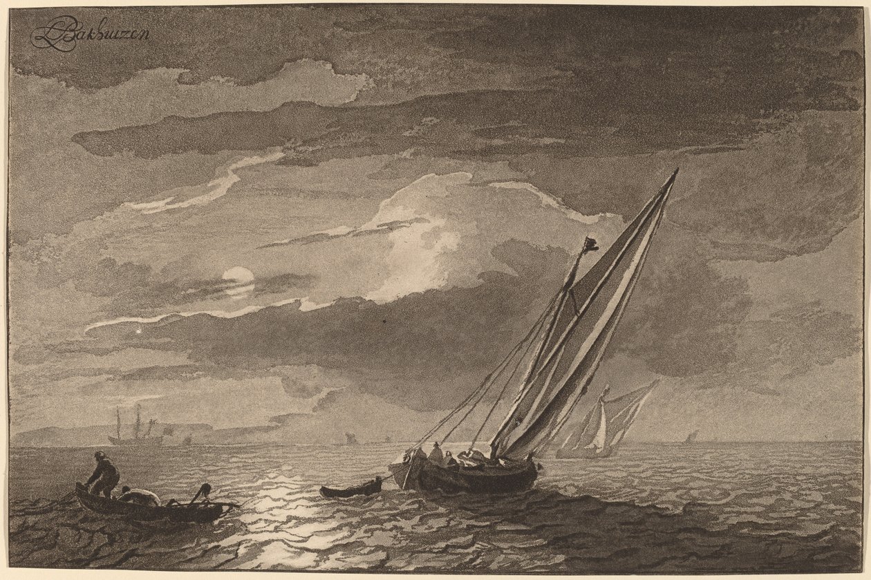 Seascape with Full Moon ، 1779 ، تم نشره عام 1781. بواسطة كورنيليس بروير