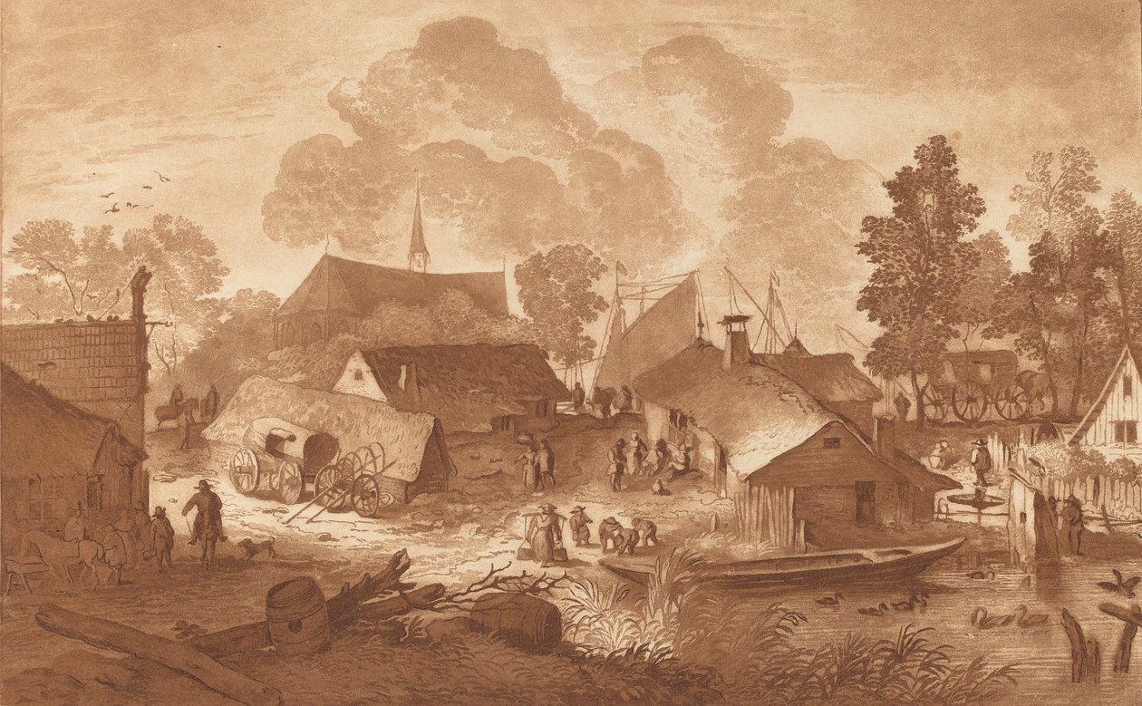 قرية مع بركة ، ج. 1782. بواسطة كورنيليس بروير
