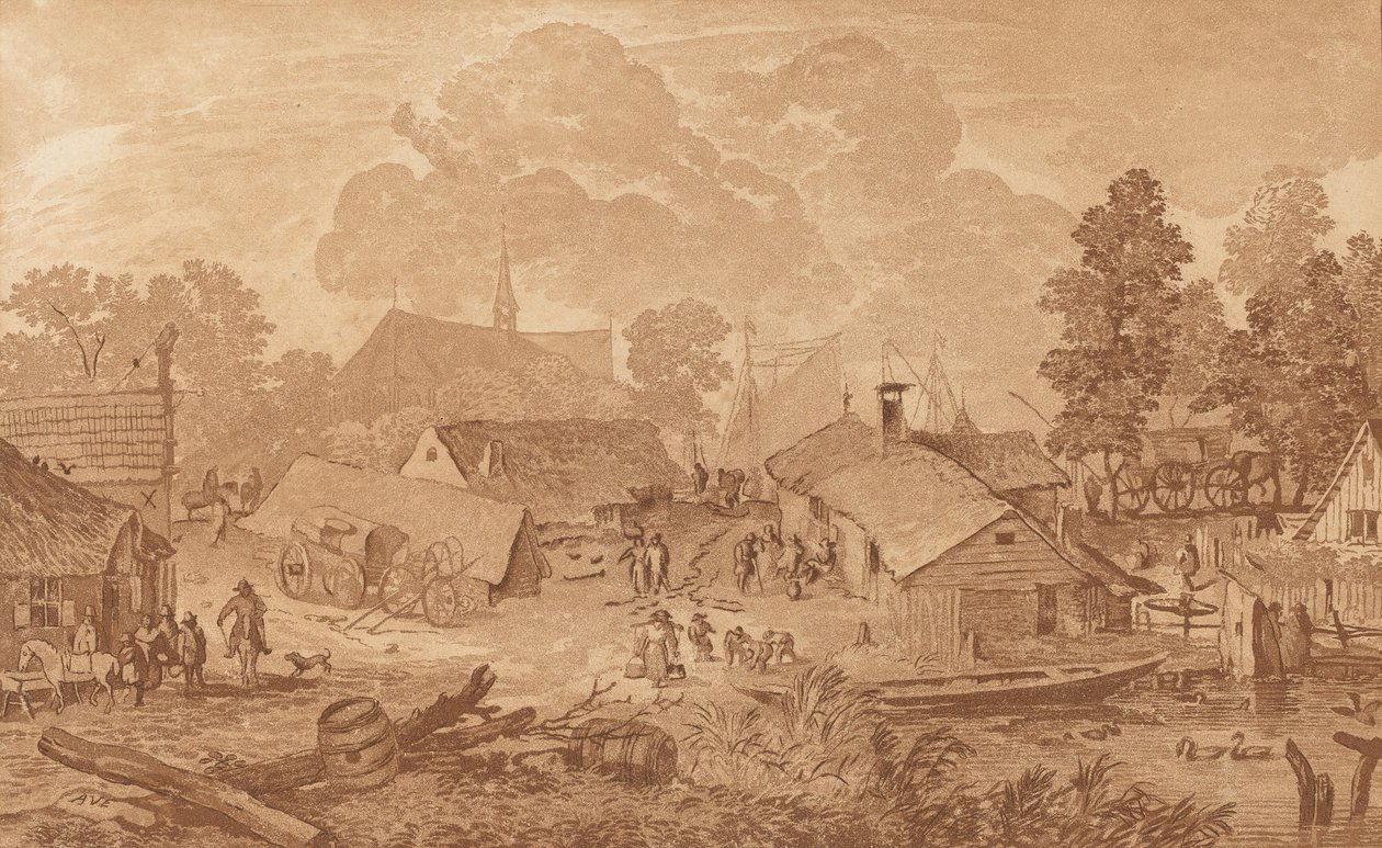 قرية مع بركة ، ج. 1782. بواسطة كورنيليس بروير