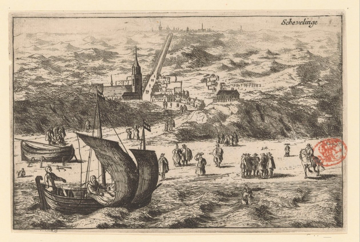 منظر ل Scheveningen من البحر Schevelinge (العنوان على الكائن) بواسطة كورنيليس إيلاندتس