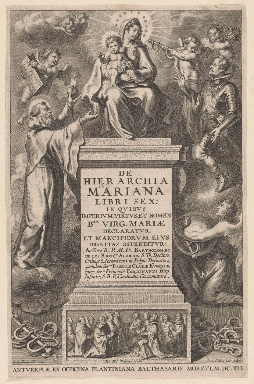 متوجًا بمريم مع الطفل صفحة العنوان لـ: B. de los Rios، De hierarchia Mariana libri sex، Antwerp: 1641 بواسطة كورنيليس جالي (الثاني)