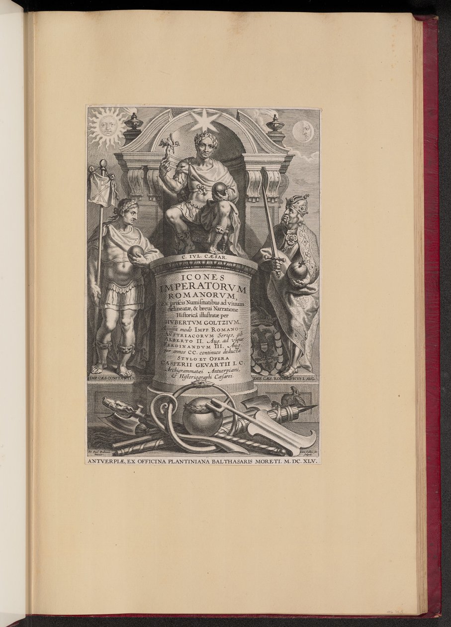 صفحة العنوان لـ Icones Imperatorvm Romanorvm لـ Hubert Goltzius (Opera Omnia ، V) بواسطة كورنيليس جالي الأول بعد إيراسموس كولينوس الثاني بعد السير بيتر بول روبنز