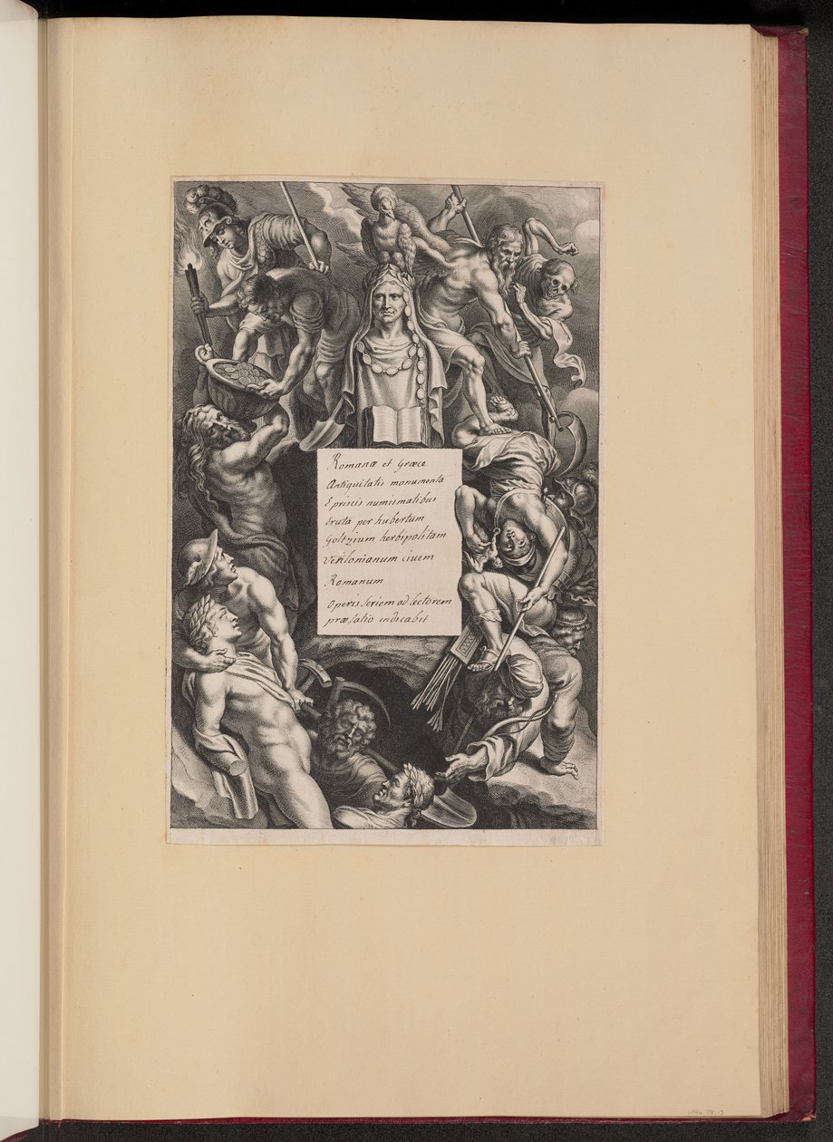 صفحة العنوان لـ Hubert Goltzius ، آثار العصور القديمة الرومانية واليونانية (Opera Omnia ، I) بواسطة كورنيليس جالي الأول بعد السير بيتر بول روبنز