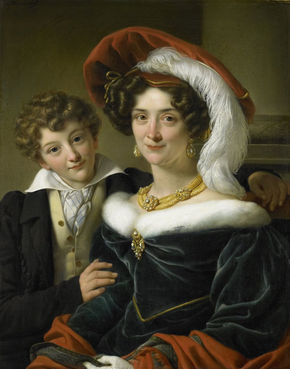 رودولفينا ويلهيلمينا إليزابيث دي ستورلر (1798-1873) ، الزوجة الثانية للكونت يوهانس فان دن بوش ، مع ابنهما ريتشارد ليوينهارت بواسطة كورنيليس كروسمان (منسوب إلى ورشة عمل)