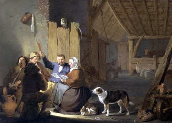 شرب الفلاحين في الحظيرة ، 1634 بواسطة كورنيليس سفتيلفين