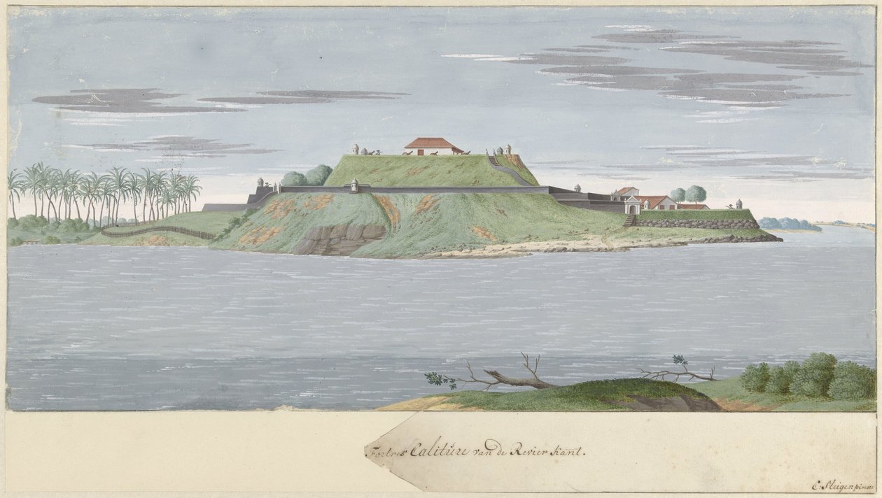 حصن كاليتور في سيلان ، يُرى من النهر Fortres Caliture من جانب Revier (العنوان على الكائن) بواسطة كورنيليس ستيجر