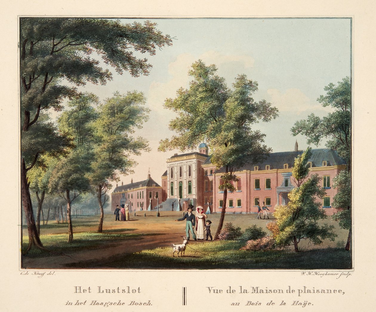 Lustslot في Bosch Bosch. Vue de la Maison de plaisance، au Bois de la Haije، 1825 (نقش يدوي) بواسطة كورنيليس دي كرويف