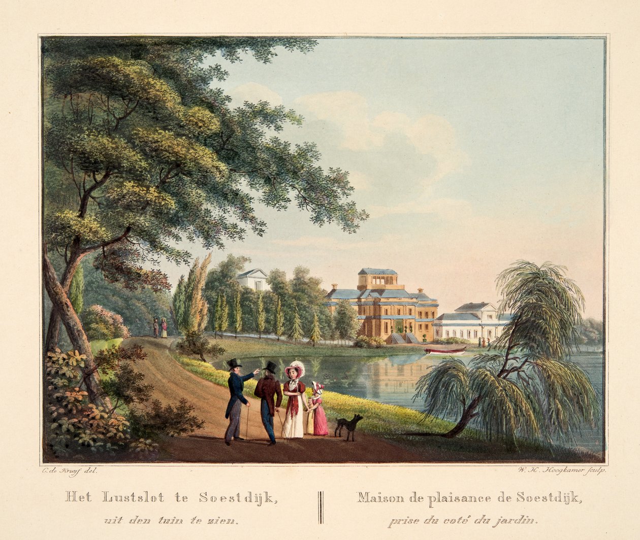 Lustslot في Soestdijk ، ينظر إليها من الحديقة. Maison de plaisance de Soestdijk Prize du coté du jardin، 1825 (النقش اليدوي) بواسطة كورنيليس دي كرويف