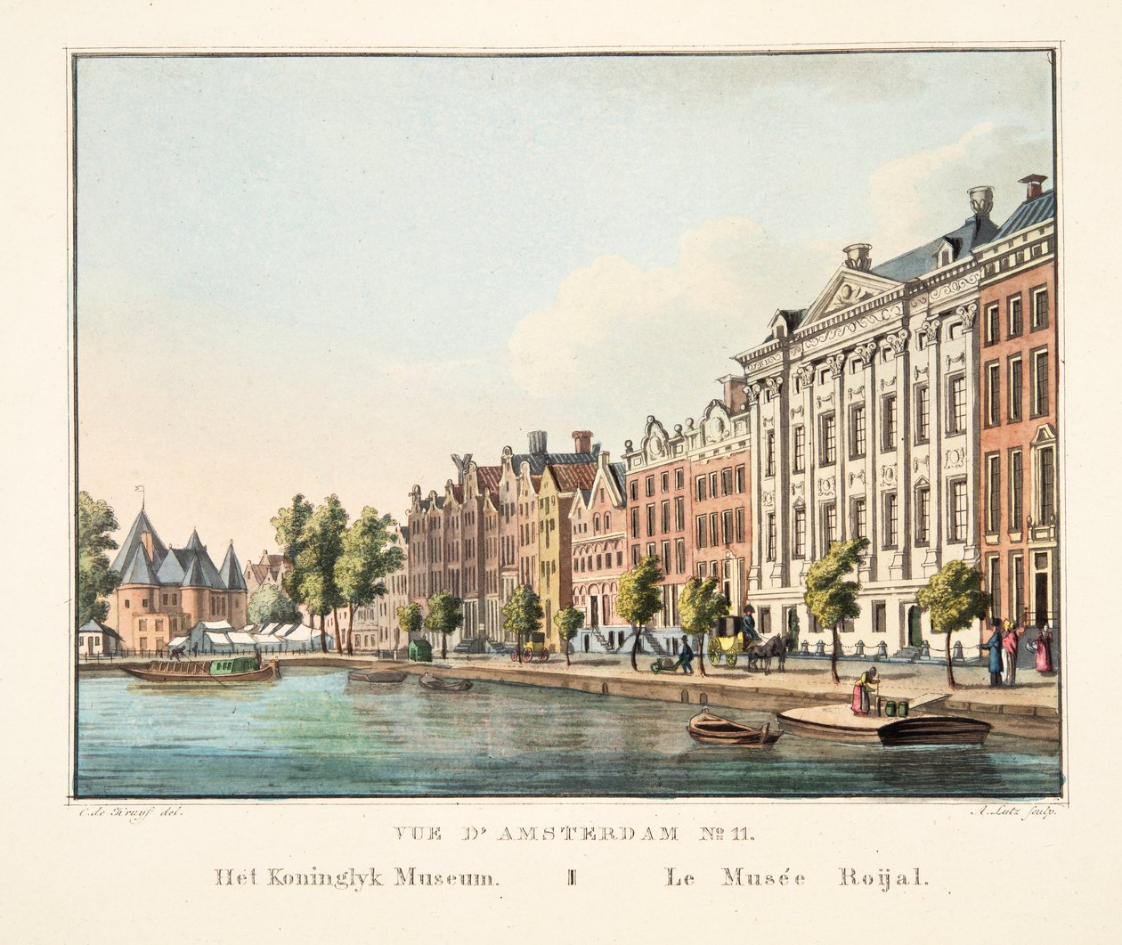 Vue d&39;Amsterdam رقم 11. متحف كونينجليك. Le Musée Roijal ، 1825 (نقش يدوي) بواسطة كورنيليس دي كرويف