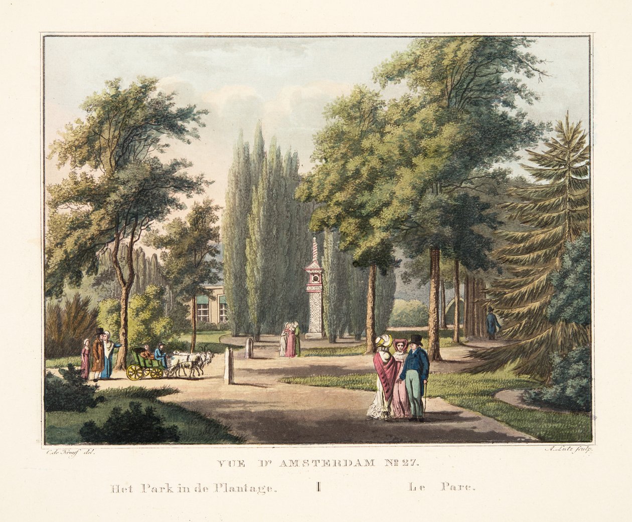 Vue d&39;Amsterdam رقم 27. الحديقة في المزرعة. Le Parc ، 1825 (نقش يدوي) بواسطة كورنيليس دي كرويف