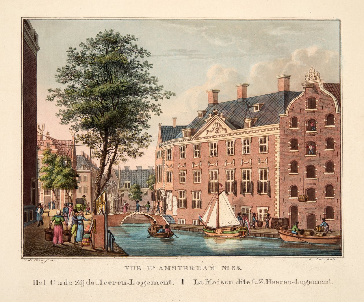 Vue d&39;Amsterdam رقم 35. The Zijd Heeren-Logement القديم. La Maison dite OZ Heeren-Logement، 1825 (نقش يدوي) بواسطة كورنيليس دي كرويف