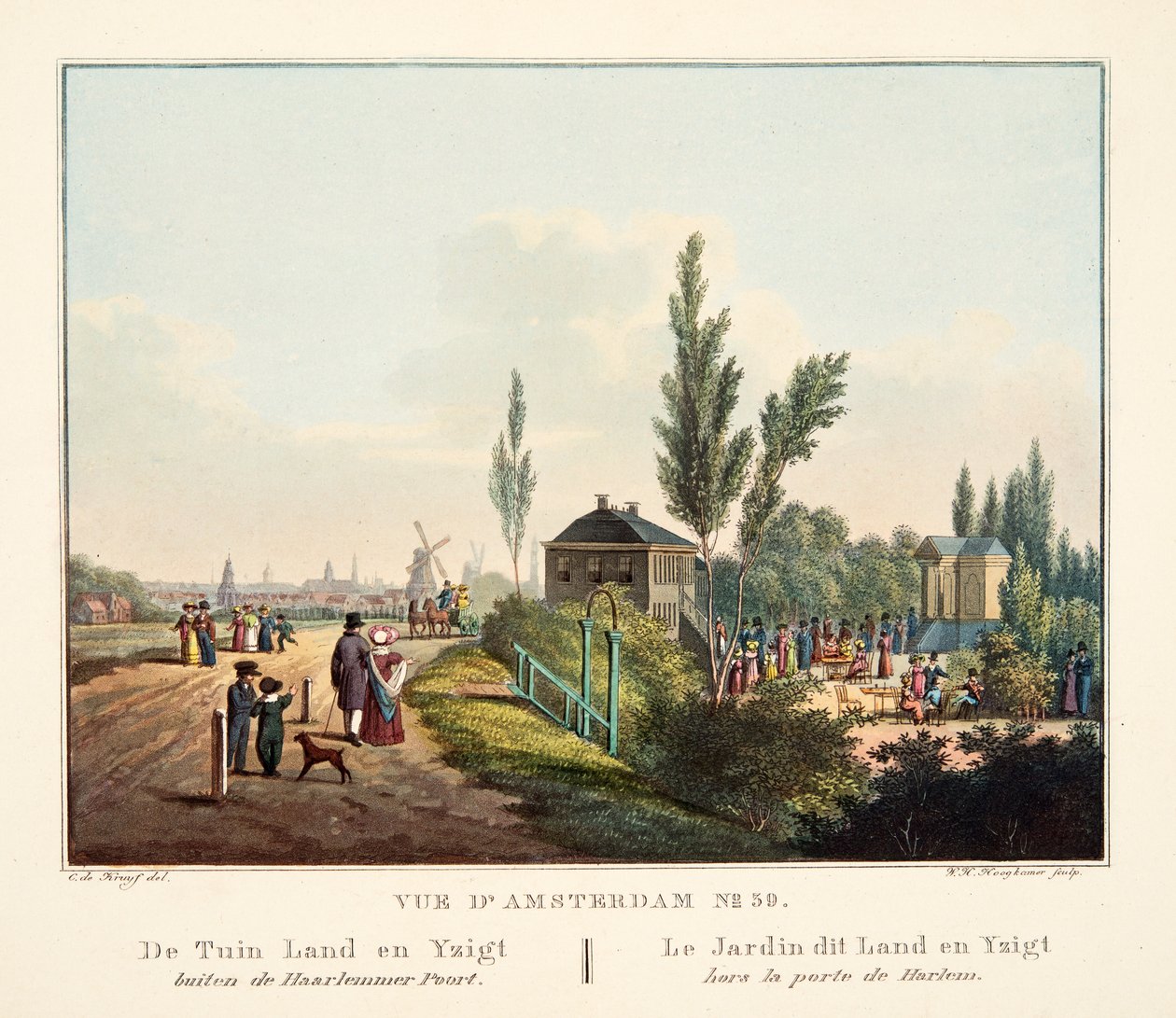 Vue d&39;Amsterdam رقم 39. جاردن لاند ويزيغت خارج هارلمر بورت. Le Jardin dit Land en Yzigt hors la porte de Harlem، 1825 (نقش يدوي) بواسطة كورنيليس دي كرويف