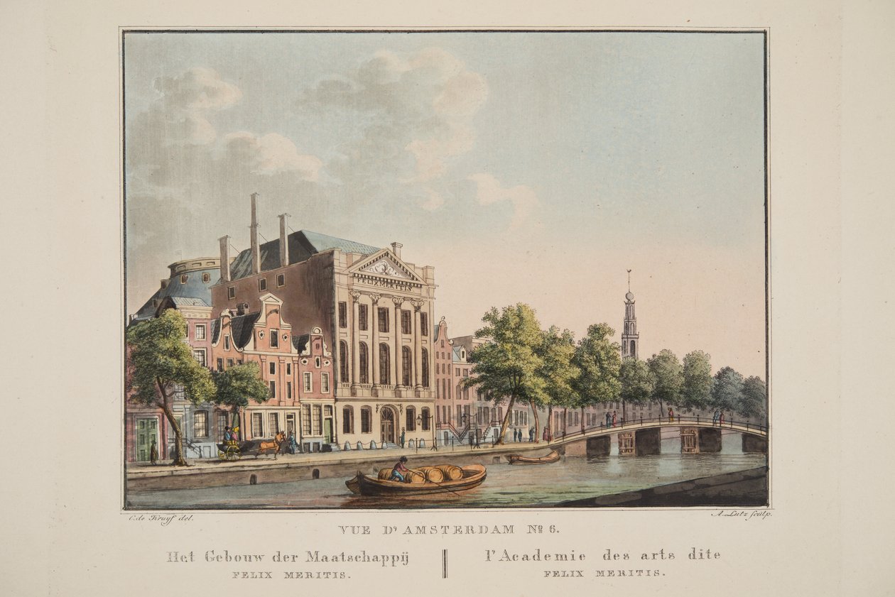 Vue d&39;Amsterdam رقم 6. مبنى فيليكس ميريتيس. أكاديمية الفنون الجميلة فيليكس ميريتيس ، 1825 (نقش يدوي) بواسطة كورنيليس دي كرويف