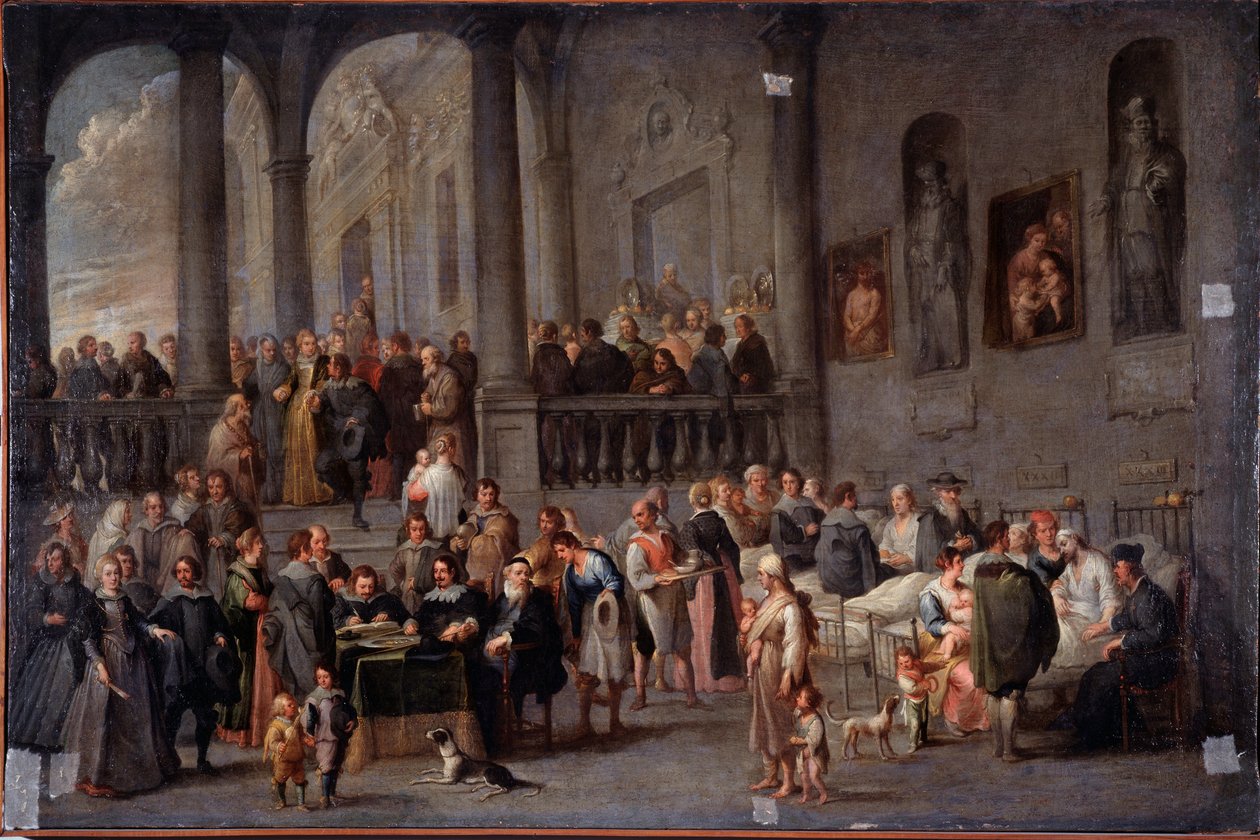 "زيارة المرضى" لوحة لكورنيليس دي وائل (1592-1667) (إي سي فلام) بعد 1625 خافت 100x150 سم جينات ، متحف سترادا نوفا (قصر بيانكو سابقًا) بواسطة كورنيليس دي وائل