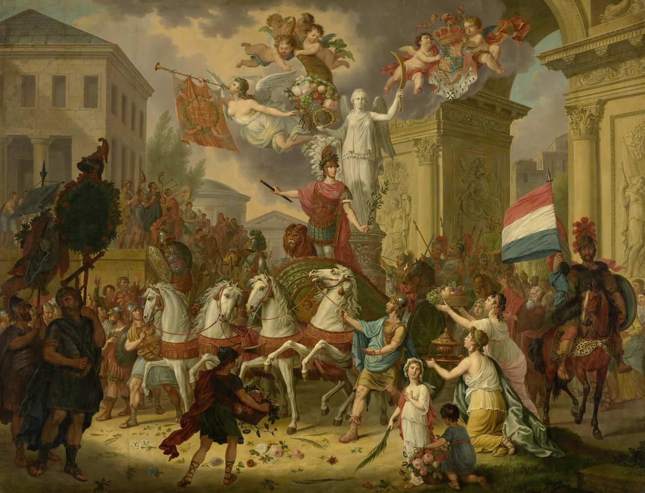 رمزية موكب النصر لأمير أورانج ، ملك المستقبل فيليم الثاني ، كبطل واترلو ، 1815 بواسطة كورنيليس فان كويلينبرج (الثاني) (توقيع الفنان)