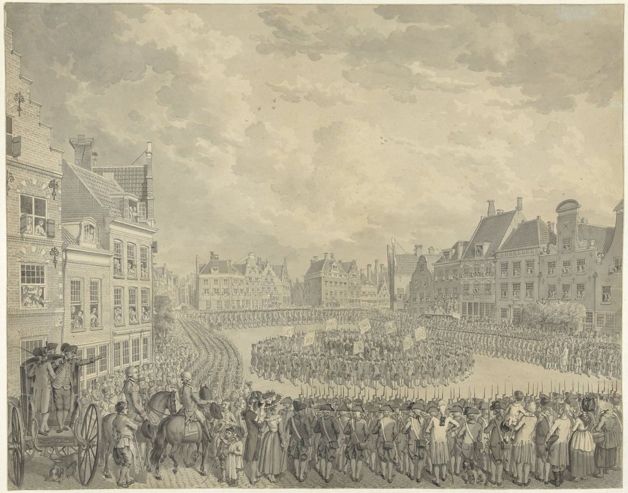 أدى اليمين في مجلس المفوضين من قبل الحراس المدنيين في Neude in Utrecht ، 1786 بواسطة كورنيليس فان كويلينبرج (الثاني) (توقيع الفنان)
