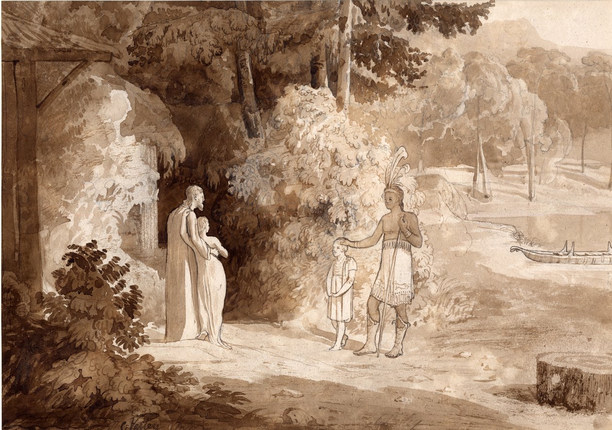 رسم توضيحي لـ Gertrude of Wyoming ، 1810 (حبر وقلم رصاص على ورق) بواسطة كورنيليوس فارلي