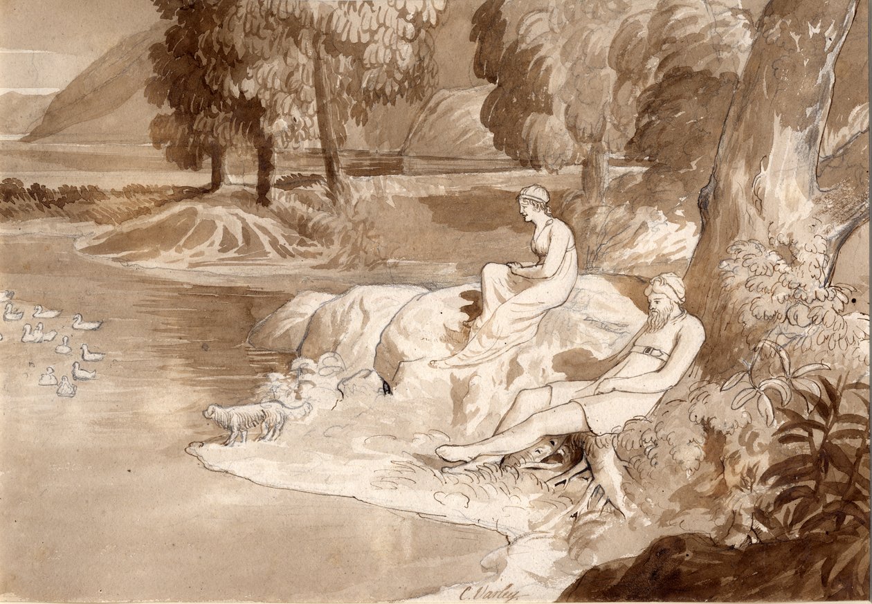رسم توضيحي لسيدة البحيرة ، 1811 (قلم وحبر ، غسيل وقلم رصاص على ورق) بواسطة كورنيليوس فارلي