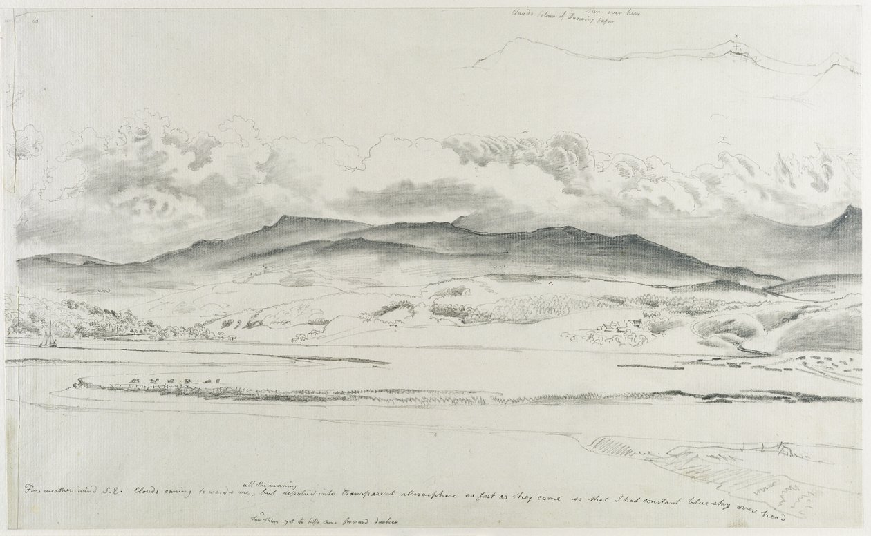 بانوراما الجبل في ويلز - Cader Idris (طباشير أسود على ورق) بواسطة كورنيليوس فارلي